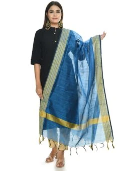 Blue Handloom Cotton Dupatta Festive Wear -ZariGrace Shop blue handloom cotton dupatta dpdmfmfd050 u