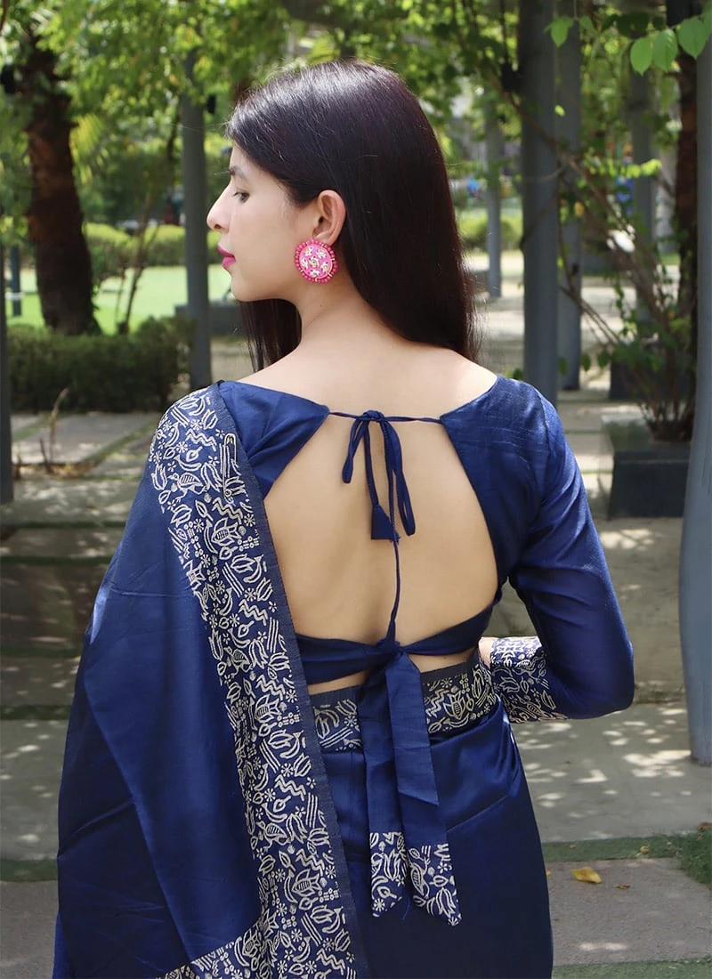 Blue Handloom Raw Silk Saree With Weaving Border Festive Wear 6 Blue Handloom Raw Silk Saree With Weaving Border Festive Wear - Image 4