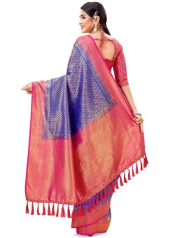 Blue Kanjivaram Silk Zari Woven Work Saree Festive Wear -ZariGrace Shop blue kanjivaram silk zari woven work saree sasacw5009 b