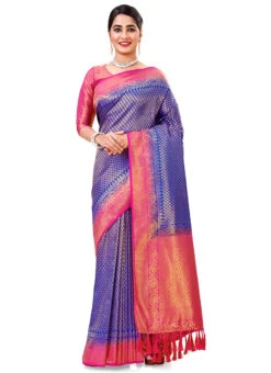 Blue Kanjivaram Silk Zari Woven Work Saree Festive Wear -ZariGrace Shop blue kanjivaram silk zari woven work saree sasacw5009 u