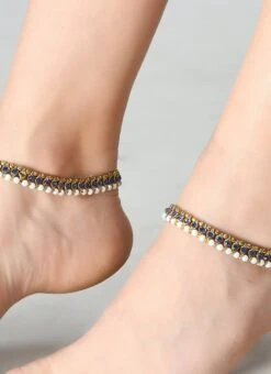 Blue Kundan Designer Anklets Festive Wear