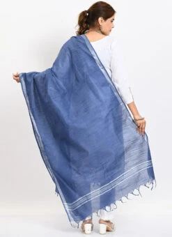 Blue Linen Cotton Dupatta Work Wear -ZariGrace Shop blue linen cotton dupatta dpdmimfd171 b