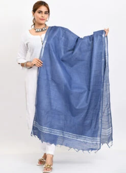 Blue Linen Cotton Dupatta Work Wear -ZariGrace Shop blue linen cotton dupatta dpdmimfd171 u