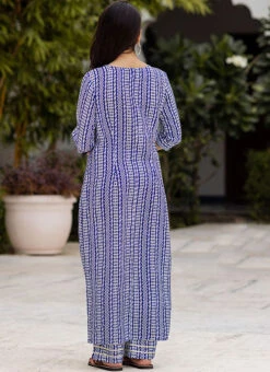 Blue Muslin Printed Kurta Straight Pant Set After Six Wear -ZariGrace Shop blue muslin printed kurta straight pant set krspranju67 b