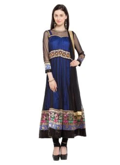 Blue N Black Net Embroidered Anarkali Suit Party Wear -ZariGrace Shop blue n black net embroidered anarkali suit slmnc1685 u