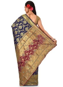 Blue N Red Kanchipuram Art Silk Half N Half Saree Festive Wear -ZariGrace Shop blue n red kanchipuram art silk half n half saree sadsf3504 b