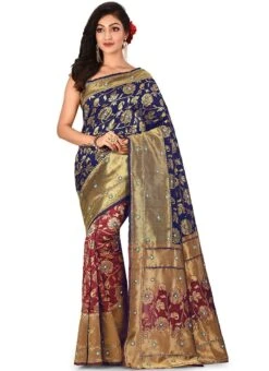 Blue N Red Kanchipuram Art Silk Half N Half Saree Festive Wear -ZariGrace Shop blue n red kanchipuram art silk half n half saree sadsf3504 u