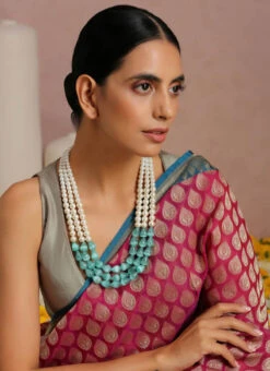 Blue N White Designer Necklace Set Party Wear -ZariGrace Shop blue n white designer necklace set jydmf1870 b