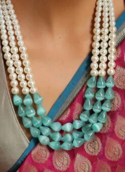 Blue N White Designer Necklace Set Party Wear