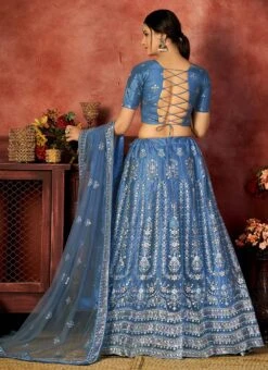 Blue Net Embroidery N Sequins Umbrella Lehenga Party Wear -ZariGrace Shop blue net embroidery n sequins umbrella lehenga ghsak43671009 b