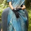 Blue Organza Digital Print Saree After Six Wear
