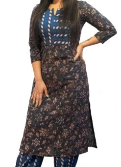Blue Printed Cotton Kurta Set Festive Wear