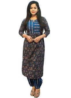 Blue Printed Cotton Kurta Set Festive Wear -ZariGrace Shop blue printed cotton kurta set krsoas1229 u