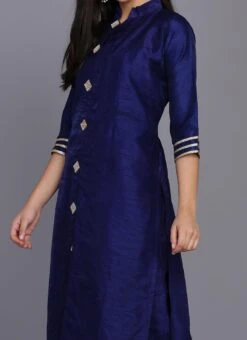 Blue Raw Silk Kurta Straight Pant Party Wear