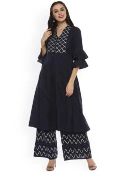 Blue Rayon Kurta Palazzo Set Work Wear -ZariGrace Shop blue rayon kurta palazzo set krsdmf897 u