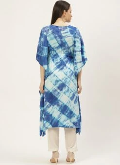 Blue Rayon Tie N Dye Kaftan Long Tunic Work Wear -ZariGrace Shop blue rayon tie n dye kaftan long tunic krjsc1165 b