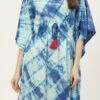 Blue Rayon Tie N Dye Kaftan Long Tunic Work Wear