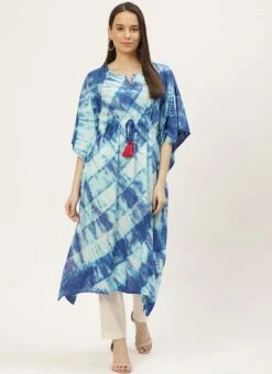 Blue Rayon Tie N Dye Kaftan Long Tunic Work Wear -ZariGrace Shop blue rayon tie n dye kaftan long tunic krjsc1165 u