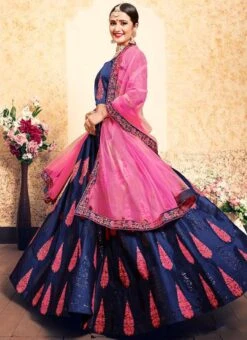 Blue Satin Embroidered Umbrella Lehenga Wedding Wear -ZariGrace Shop blue satin embroidered umbrella lehenga ghsak43011626 b