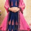 Blue Satin Embroidered Umbrella Lehenga Wedding Wear