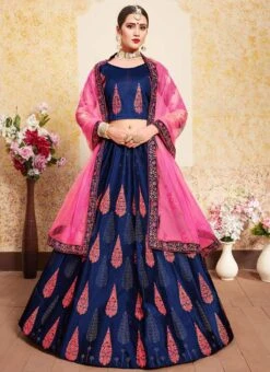 Blue Satin Embroidered Umbrella Lehenga Wedding Wear -ZariGrace Shop blue satin embroidered umbrella lehenga ghsak43011626 u