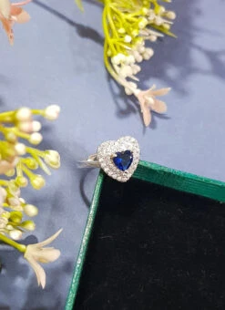 Blue Stone Silver Brass Ring Party Wear -ZariGrace Shop blue stone silver brass ring hjrddrj11548h b