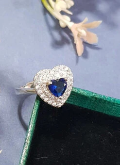 Blue Stone Silver Brass Ring Party Wear