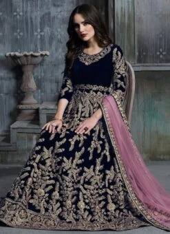 Blue Velvet Anarkali Suit Party Wear 9 Blue Velvet Anarkali Suit Party Wear -ZariGrace Shop blue velvet anarkali suit slscc1601b b
