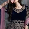 Blue Velvet Anarkali Suit Party Wear