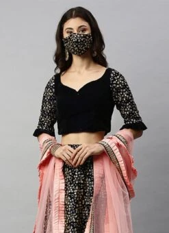 Blue Velvet Embroidered Umbrella Skirt Party Wear -ZariGrace Shop blue velvet embroidered umbrella skirt WBBS02012598 b