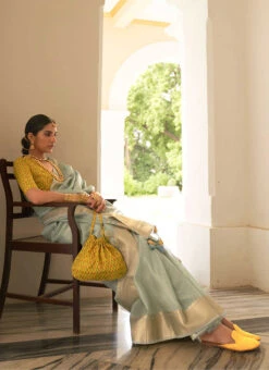 Blue Woven Organza Saree Party Wear 9 Blue Woven Organza Saree Party Wear -ZariGrace Shop blue woven organza saree saska36932032 b