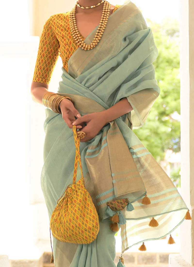 Blue Woven Organza Saree Party Wear 3 Blue Woven Organza Saree Party Wear