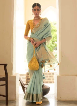 Blue Woven Organza Saree Party Wear 8 Blue Woven Organza Saree Party Wear -ZariGrace Shop blue woven organza saree saska36932032 u