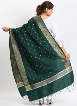 Bottle Green Banarasi Silk Weaving Work Dupatta Work Wear -ZariGrace Shop bottle green banarasi silk weaving work dupatta dpdmimfd182 b