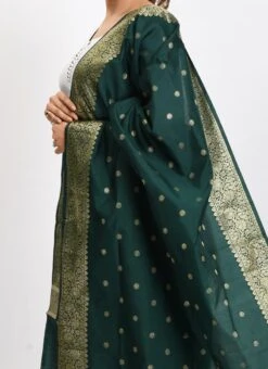 Bottle Green Banarasi Silk Weaving Work Dupatta Work Wear