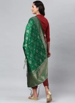 Bottle Green Benarasi Silk Jacquard Woven Dupatta Festive Wear -ZariGrace Shop bottle green benarasi silk jacquard woven dupatta dpsli1403107dg b