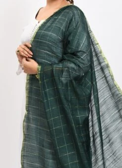 Bottle Green Cotton Slub Weaving Work Dupatta Work Wear