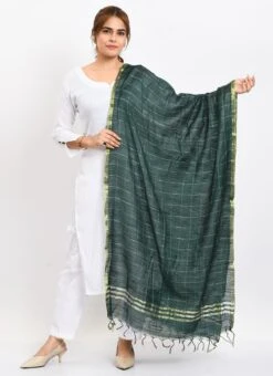Bottle Green Cotton Slub Weaving Work Dupatta Work Wear -ZariGrace Shop bottle green cotton slub weaving work dupatta dpdmimfd107 u