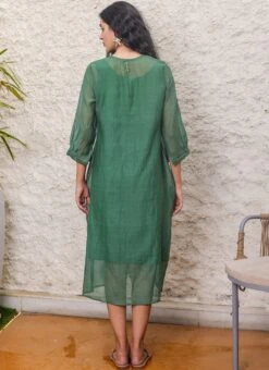 Bottle Green Embroidery Silk Dress Work Wear -ZariGrace Shop bottle green embroidery silk dress drsbadjudrg01 b