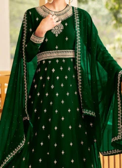 Bottle Green Georgette Embroidered Anarkali Suit Party Wear