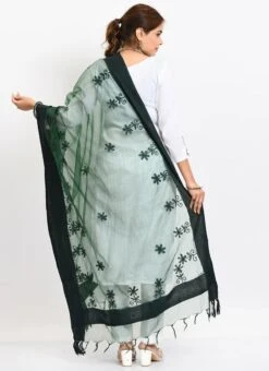 Bottle Green Organza Cotton Chikankari Embroidery Dupatta Work Wear -ZariGrace Shop bottle green organza cotton chikankari embroidery dupatta dpdmimfd116 b