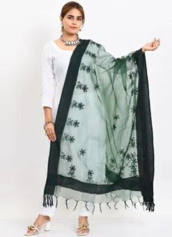 Bottle Green Organza Cotton Chikankari Embroidery Dupatta Work Wear -ZariGrace Shop bottle green organza cotton chikankari embroidery dupatta dpdmimfd116 u
