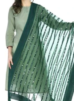 Bottle Green Organza Cotton Gota Patti Work Dupatta Festive Wear