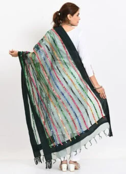 Bottle Green Organza Cotton Mirror Embroidery Dupatta Work Wear -ZariGrace Shop bottle green organza cotton mirror embroidery dupatta dpdmimfd122 b