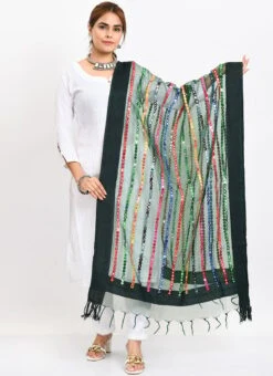 Bottle Green Organza Cotton Mirror Embroidery Dupatta Work Wear -ZariGrace Shop bottle green organza cotton mirror embroidery dupatta dpdmimfd122 u