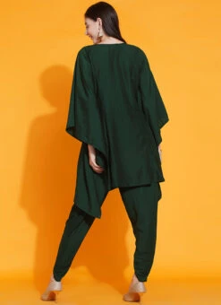 Bottle Green Polyester Hand Work Kaftan Set Party Wear -ZariGrace Shop bottle green polyester hand work kaftan set krsdrnrwrks084 b