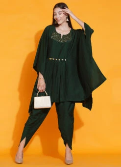 Bottle Green Polyester Hand Work Kaftan Set Party Wear -ZariGrace Shop bottle green polyester hand work kaftan set krsdrnrwrks084 u