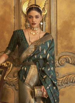 Bottle Green Silk Zari Work Saree Festive Wear -ZariGrace Shop bottle green silk zari work saree samkns10787008 b