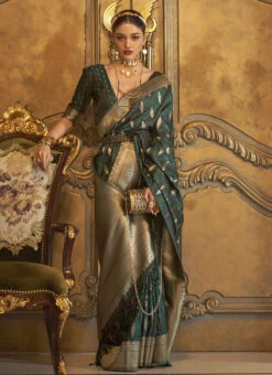 Bottle Green Silk Zari Work Saree Festive Wear -ZariGrace Shop bottle green silk zari work saree samkns10787008 u