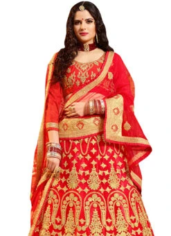 Bright Red Embroidered A Line Lehenga Wedding Wear -ZariGrace Shop bright red embroidered a line lehenga ghsssitdlq623505 b